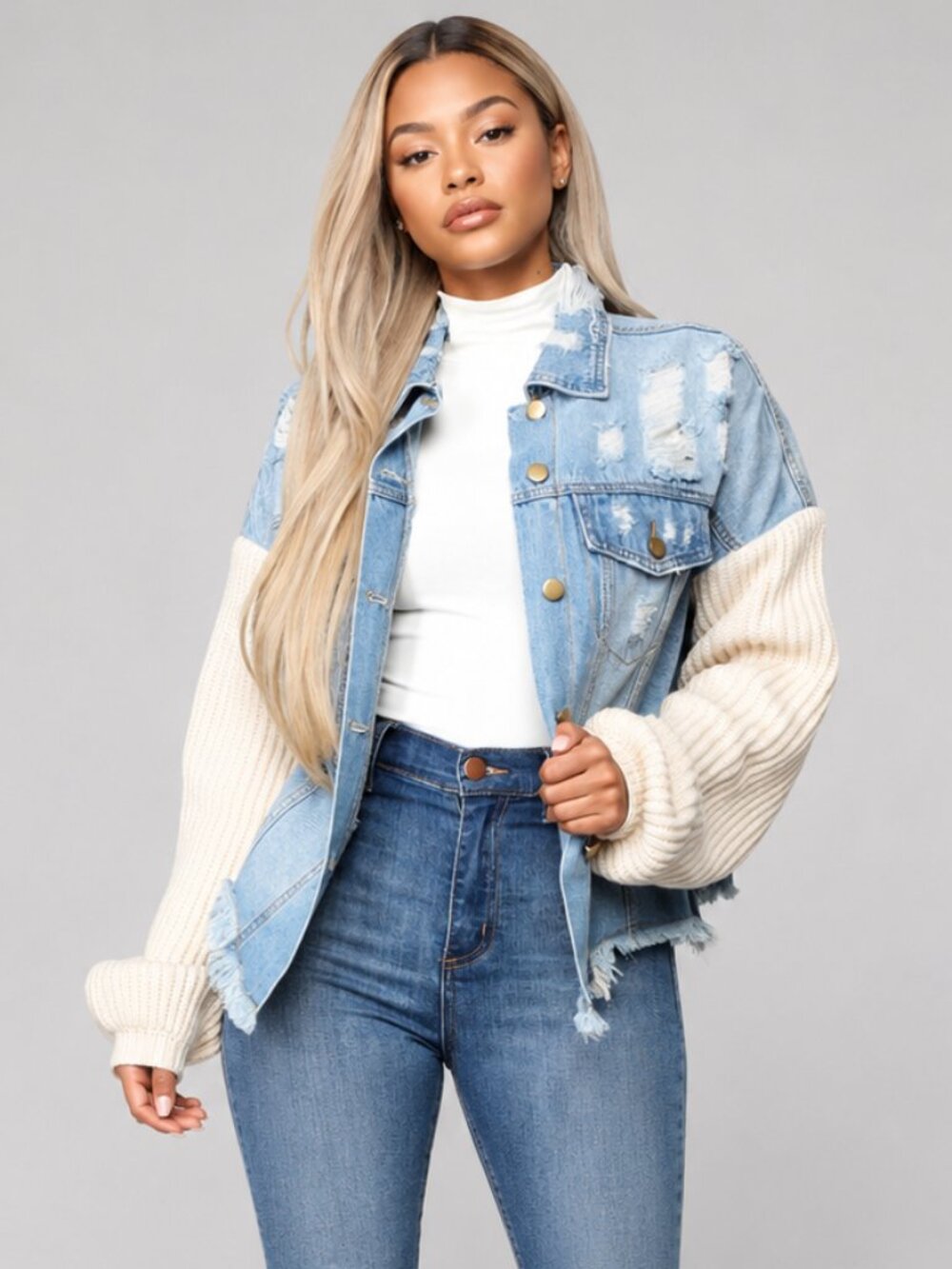 Fashion Nova Chill With Me Oversized Jacket Medium Wash XS